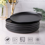 AmorArc Ceramic Dinner Salad Plates Set of 6, Wavy Rim 8.5 Inch Dish Set, The Dessert,Salad, Appetizer, Small Dinner etc Plate,Microwave, Dishwasher Safe, Scratch Resistant, Matte Black