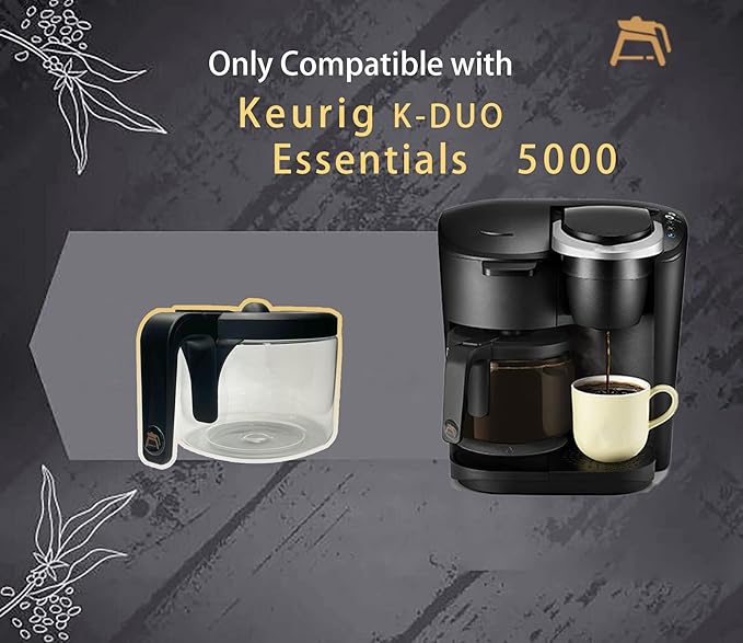 Replacement for KEURIG K-DUO Essentials 5000 & 5500 12 Cups Glass Coffee Carafe (not Fit K-Duo 5100 Model), Fit with Keuirg coffee pot replacement