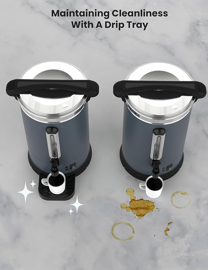 100 Cups Large Coffee Urn with Double Wall Insulation, 14L/3.8 Gallon Stainless Steel Commercial Electric Coffee Maker with Hot Drinks and Hot Water, for Weddings, Parties, Catering, and Buffets
