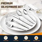 60 Piece Silverware Set for 12, Food-Grade Stainless Steel Utensils Set Includes Spoons Forks Knives, Sturdy Home Kitchen Eating Tableware Set,Wave Style Design & Mirror Polished - Dishwasher Safe