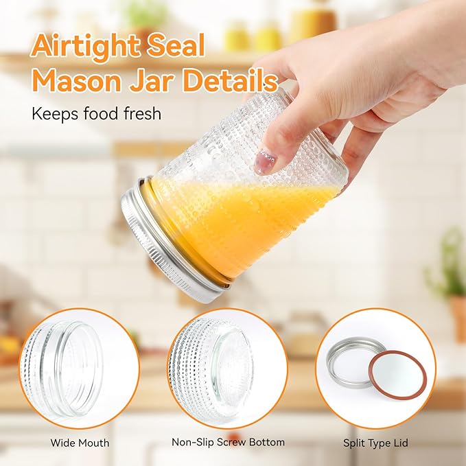 Mason Jars 16 Oz with Lids 6 Packs, Wide Mouth Mason Jars, Glass Canning Jars with Airtight Lids for Pickling, Fermenting, Storing, Canning, Home Decor, Salad Jam and DIY Crafts