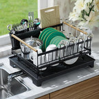 Dish Drying Rack with Drainboard, Rustproof Dish Rack for Kitchen Counter, Large-Capacity Dish Drainer with Cutlery Holder, Sturdy Kitchen Organizer for Dishes, Spoons and Forks