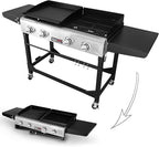 Royal Gourmet GD401 Portable Propane Gas Grill and Griddle Combo with Side Table | 4-Burner, Folding Legs,Versatile, Outdoor | Black 66 Inch
