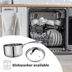 Woogim Thickened Stainless Steel Saucepan Milk Pot Glass Lid Included,Ergonomic Curved Handle with Strainer Holes and Pour Spout,2 Quart Sauce Pan,Suitable for Various Cooking Needs