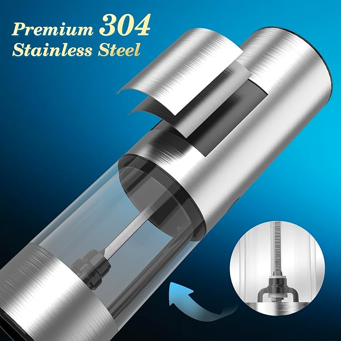 Electric Rechargeable Salt and Pepper Grinder Set - USB-C Charging Base, Large Capacity 100ml, Adjustable Coarseness, Stainless Steel Automatic (2 Pack)