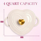 Paris Hilton Enameled Cast Iron Dutch Oven Heart-Shaped Pot with Lid, Dual Handles, Works on All Stovetops, Oven Safe to 500°F, 4-Quart, Cream