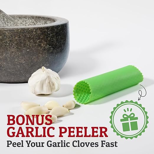 Priority Chef Heavy Duty Mortar and Pestle Set, 1.5 Cup, 100% Granite, Non Slip Base, Make Fresh Guacamole, Salsa, Pesto, Stone Grinder Bowl, Herb Crusher, Spice Grinder, 5.5 Inch - Black