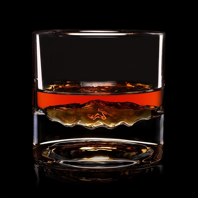 LIITON Smoky Mountain Heavy Crystal Whiskey Glasses Gift Set of 2, Thick Freezable Bourbon Glass 1lb Each, Premium Whiskey Gifts for Men, Frozen Crystal Chills Cocktails, 10 oz