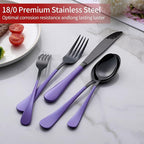 20-Piece Black Silverware Set 18/0 Stainless Steel Flatware Purple Handle Cutlery Set Service for 4 Dinner Knives Forks Spoons Set Mirror Finish Dishwasher Safe