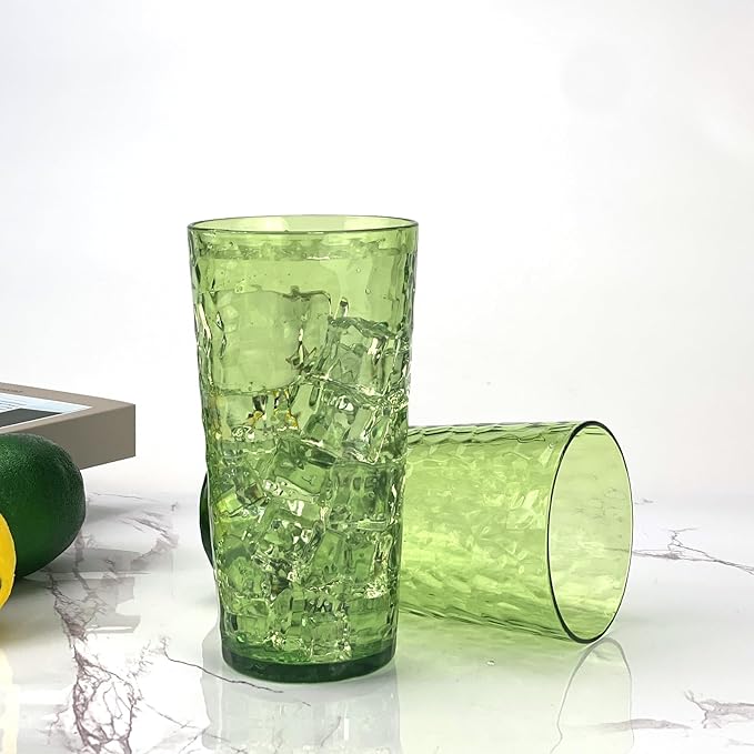 Yalin 24-Ounce Plastic Tumbler Acrylic Drinking Glasses, Reusable Plastic Cups, Stackable, BPA-Free, Shatter Proof, Dishwasher Safe, Set of 8 (Green)