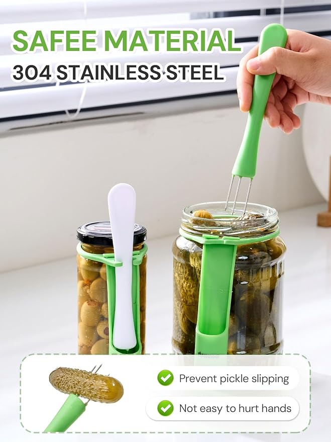 2 Pack Pickle Fork, YUNHOME Pickle Grabber, Stainless Steel Olive Grabber Tool, Fork Pickle Picker, Deep Jar Food Grabber for Olive, Vegetable, Unique Kitchen Gadgets