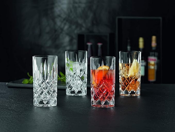 Nachtmann Noblesse 13oz Long Drink Glass (Set of 4) - Luxury Crystal Highball Glasses with Cut Decoration - Ideal for Cocktails, Sparkling Drinks, Beverages - Dishwasher-Safe Barware Essentials