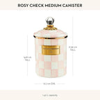 MACKENZIE-CHILDS Medium Enamel Canister, Kitchen Storage Container for Flour and Sugar, 1.42 Liters, Pink-and-White Rosy Check