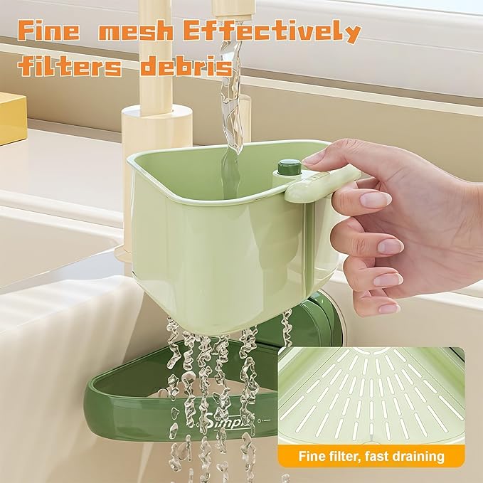 Suction Cup Sink Corner Rack, Sink Strainer Basket, 2025 New Upgraded Suction Cup Press Sink Drainer Basket, Auto-Dump Sink Strainer, Faucet Sponge Holder & Corner Food Catcher.