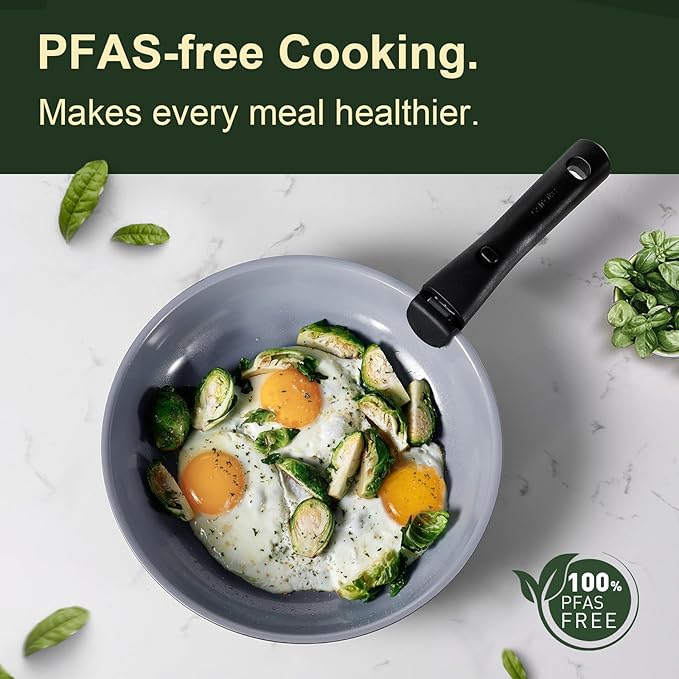 CAROTE 17PCS Ceramic Cookware Sets, Black and Gray, Pots and Pans Set Non Stick Non Toxic, Induction Cookware, Kitchen Cookware Sets, Pots Set for Healthy Cooking