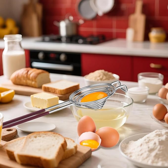 Stainless Steel Egg Separator,Egg Yolk & White Separator Tool with Long Handle,Sifting Filter Egg Divider,Kitchen Gadget for Baking Cooking