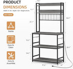 Shintenchi Bakers Rack with Power Outlet, Large Storage Space, 10 Hooks Coffee Bar with Metal Wire Panel, High Microwave Stand, Classic Kitchen Storage Shelf Design, Grey