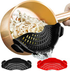 2PACK AUOON Clip on Strainer for All Pots Pans - Silicone Kitchen Colander Food Strainer for Pasta Meat Vegetable Fruits | Easy to Use and Store, Dishwasher Safe (BlackRed)
