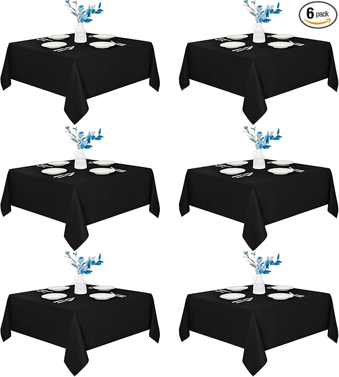Fitable 6 Pack Black Square Tablecloths - 70 x 70 Inches - Stain Resistant and Reusable Table Clothes, Polyester Fabric Table Covers for Dining, Card Tables, Coffee Tables