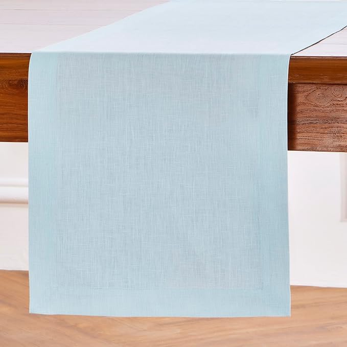 Solino Home Linen Table Runner 120 Inches Long - 100% Pure Linen Ice Water Dining Table Runner 14 x 120 Inch for Summer - Fete