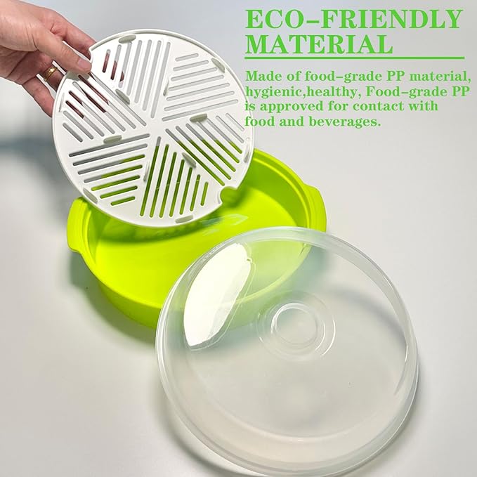 Microwave Steamer for Vegetables, Plastic Microwave Vegetable Steamer with Lid for Vegetables Prep Seafood Fish Cooking, Green-Round, 10Inch