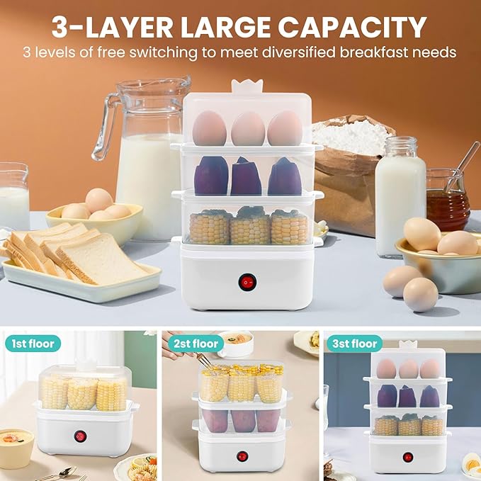 Egg Cooker - 18 Egg Capacity Electric Egg Cooker, can quickly cook hard, medium and soft boiled eggs, poached eggs, scrambled eggs or omelets, with auto shut-off function, Satisfy your food needs
