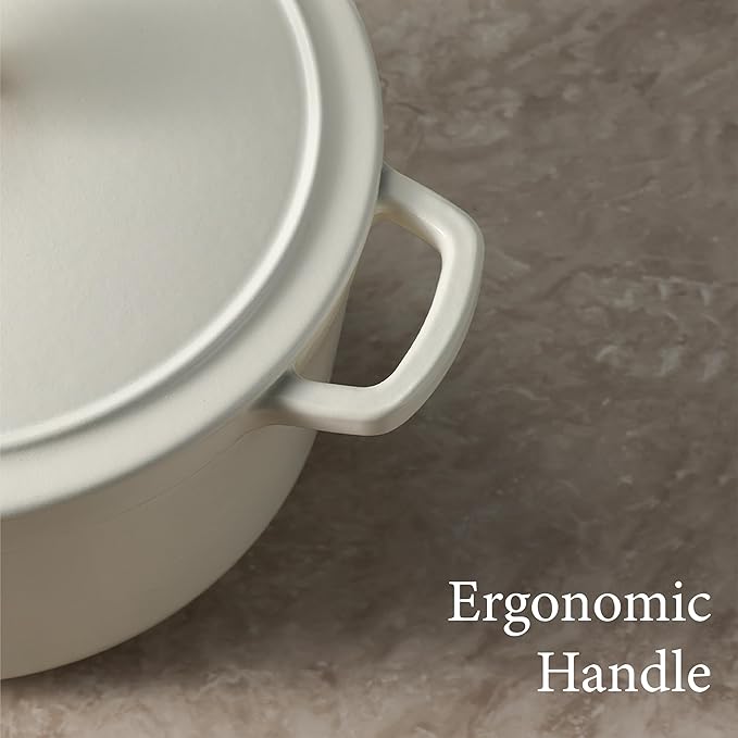 CAROTE 5QT Enameled Cast Iron Dutch Oven Pot with Lid, Heavy-Duty Dutch Oven for Sourdough Bread Baking, Braising, Stews, Roasting, Healthy & Non-Toxic, Dual Handles, All Stovetop Compatible, Oven Safe up to 500° F, White