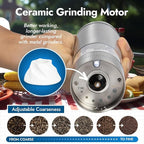 Electric Salt and Pepper Grinder Set - Battery Operated, Stainless Steel Shakers with Adjustable Fine & Coarseness, One Handed Operation, LED Light & Complimentary Mill Rest Tray