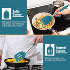 P&P CHEF Blue Kitchen Cooking Utensil Set of 4, Silicone Solid Spatulas Slotted Spoons Turners for Non-stick Cookware Flipping Mixing, Heat-proof