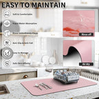 Dish Drying Mat for Kitchen Counter, Heat Resistant Drainer Mats with Non-slip Rubber Backed, Hide Stain Kitchen Super Absorbent Draining Mat, Easy to Clean Dish Rack Pad, Pink 18"x32"