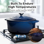 Zulay Kitchen 6 Quart Enameled Cast Iron Dutch Oven Pot with Lid – Premium Durability & Oven Safe up to 500°F – Heavy Duty Cookware Perfect for Bread Baking, Stews, Braising & Roasting – Blue