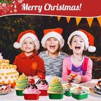 Aoriher 150 Pieces 10 oz Christmas Mini Cake Pans with Lids Christmas Aluminum Pans Baking Cups Square Disposable 4" x 4" Baking Tins for Desserts Xmas Party Supplies (Red Green)