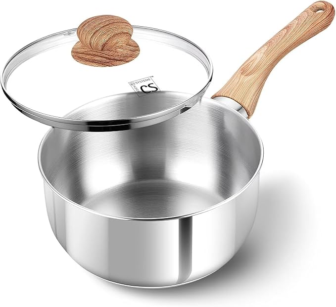 KOCH SYSTEME CS Stainless Steel Saucepan, 3 Quart Sauce Pan with Heat-resistant Bakelite Handle, 18/10 Stainless Steel Pot with Lid, Triply Steel Sauce Pan with Lid, Induction Compatible