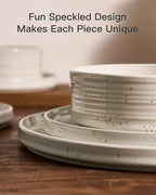 Stoneware Dinnerware Sets, Dish Set for 4, 12 Pieces Spiral Dishware Set with Straight Rim, Speckles & Reactive Glaze - Microwave and Dishwasher Safe Tableware, Shell Beige