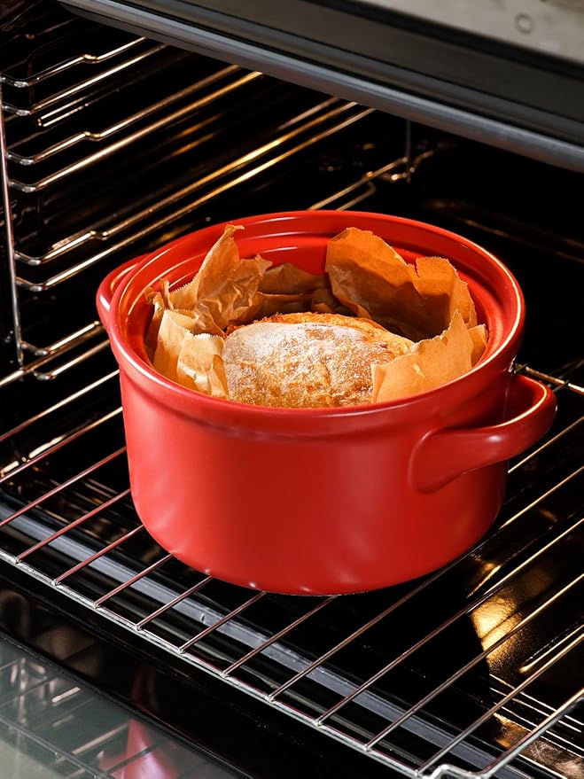 LE TAUCI 3 Quart Ceramic Dutch Oven - Lightweight, Non-Toxic, No Seasoning Needed- Oven, Microwave & Dishwasher Safe, Dutch Oven Pot with Lid for Sourdough, Soup & Stew, Chili Red