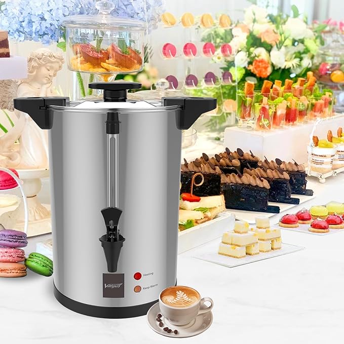 Valgus Commercial Coffee Urn 32-Cup 6L Stainless Steel Large Coffee Maker with Percolator Electric Hot Water Dispenser for Party, Office, Wedding