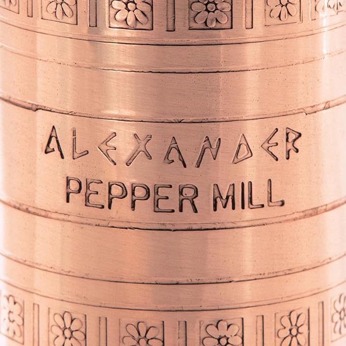 The Original Greek Pepper Mill 9 Inch Tall | European Pepper Mill Grinder with Crank Handle | Manual Pepper Grinder | Peppercorns Refillable - Copper…