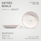 Made In Cookware - Set of 4 - Entrée Bowls - White With Red Rim - Porcelain - Crafted in England