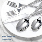Yoehka 60-Piece Hammered Silverware Set for 12, Stainless Steel Flatware Set with Tree Pattern Handles, Mirror Polished Cutlery/Utensils Set for Home, Restaurant, Hotel, Dishwasher safe