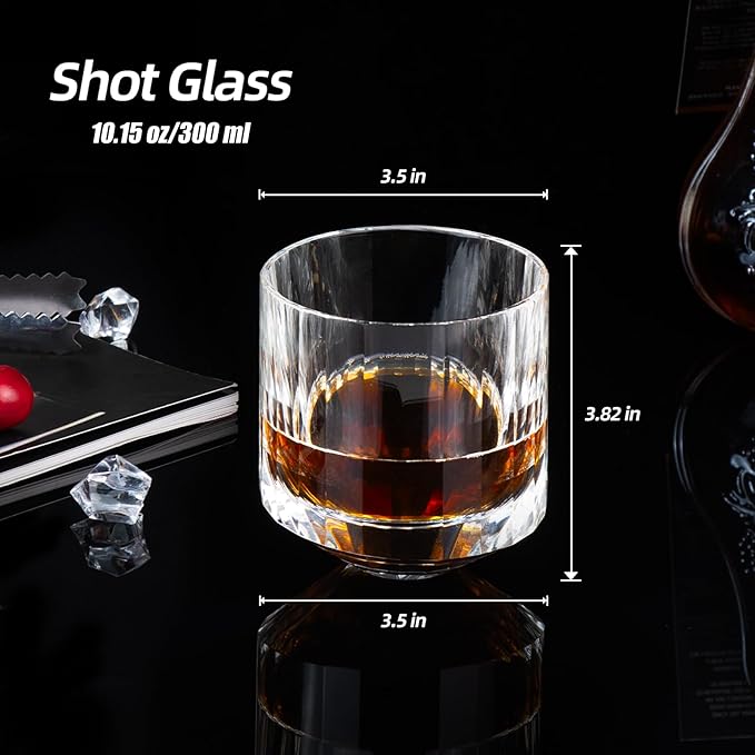 KAMMAK Crystal Whiskey Glasses Set of 2, 10.15 oz (300 ml) Hand Blown Old Fashioned Tumbler, Thick Base Glass with Delicate Rim & Seamless Design for Scotch, Bourbon, Cocktails, Lead-Free Barware