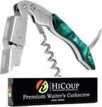 Hicoup Wine Opener - Professional Corkscrews for Wine Bottles w/Foil Cutter and Cap Remover - Manual Wine Key for Servers, Waiters, Bartenders and Home Use - Jade