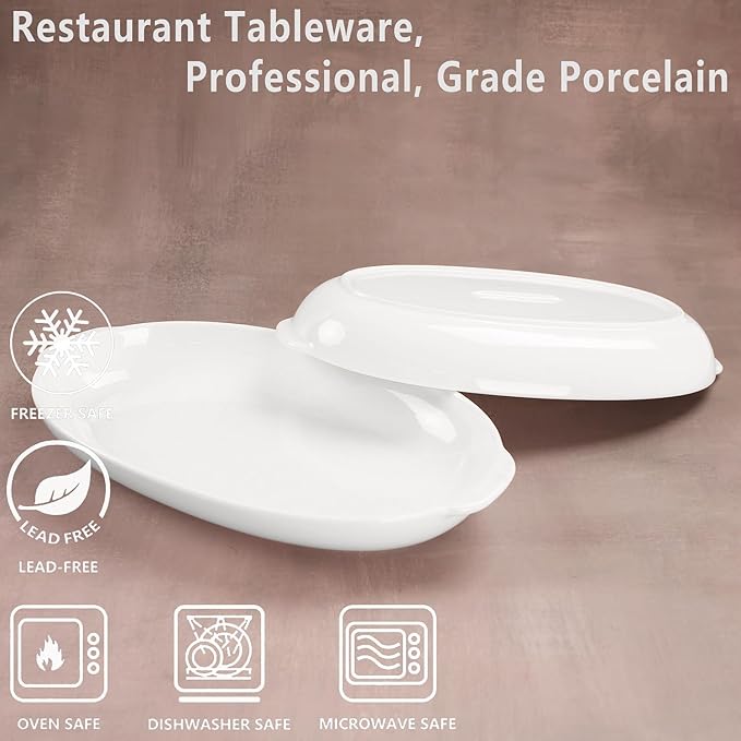 11 x 7 Inch Oval Au Gratin Baking Dishes, Set of 2, Porcelain Baking pan Oven Safe, Roasting Lasagna Pans, for Casserole Dish, Pie Plate, Baking, scalloped, potatoes, shepherds pie