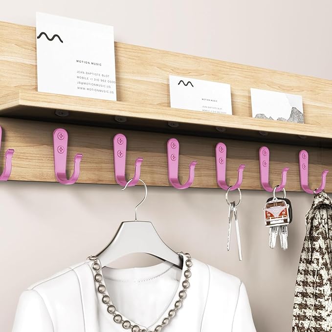 20PCS Wall Hooks for hanging, Metal Wall Hooks for Coats, Coat hooks for Wall, Heavy Duty Single Prong Wall Hooks With 40 Pieces Screws for Hanging Coats，Towel，Backpack，Hat, Dog Leashes (Pink )