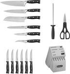Cuisinart 15-Piece Knife Set with Block, High Carbon Stainless Steel, Forged Triple Rivet, Black/Gray C77BTR-15PG