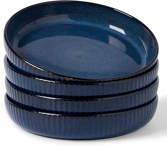 famiware Starlight Large pasta bowls set of 4, Serving Bowls for Pasta, Salad, Dinner, Oatmeal. Microwave Safe-36 oz, 8.46 inch, Blue