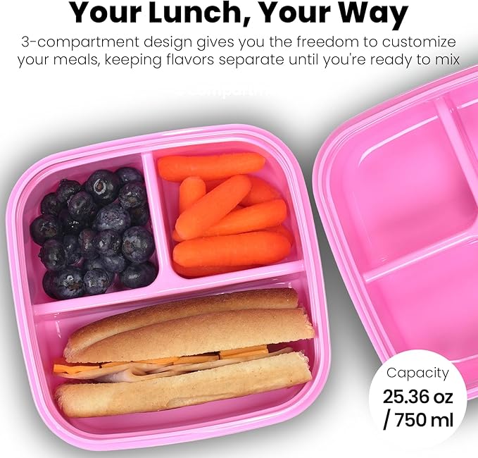 Yoobi Barbie X Pink Bento Box & Ice Pack – 3 Compartment Lunch Box, Dishwasher & Microwave Safe Food & Snack Container for Kids & Tweens – BPA & PVC Free Leakproof