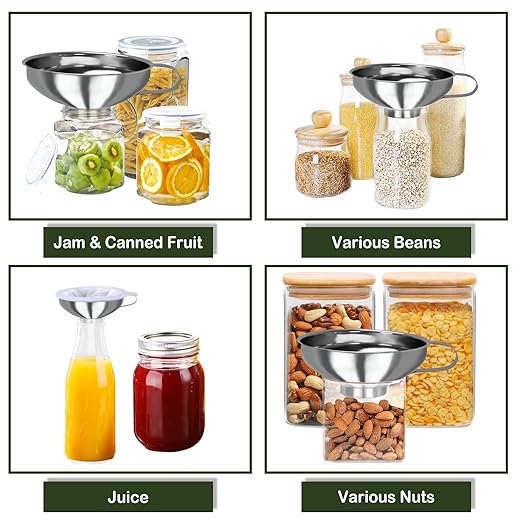 Yevior Canning Funnel for Filling Mason Jars - Wide Mouth Funnels for Kitchen Use Filling Bottles - Kitchen Gadgets Canning Supplies Kit - Stainless Steel - 5 Pack