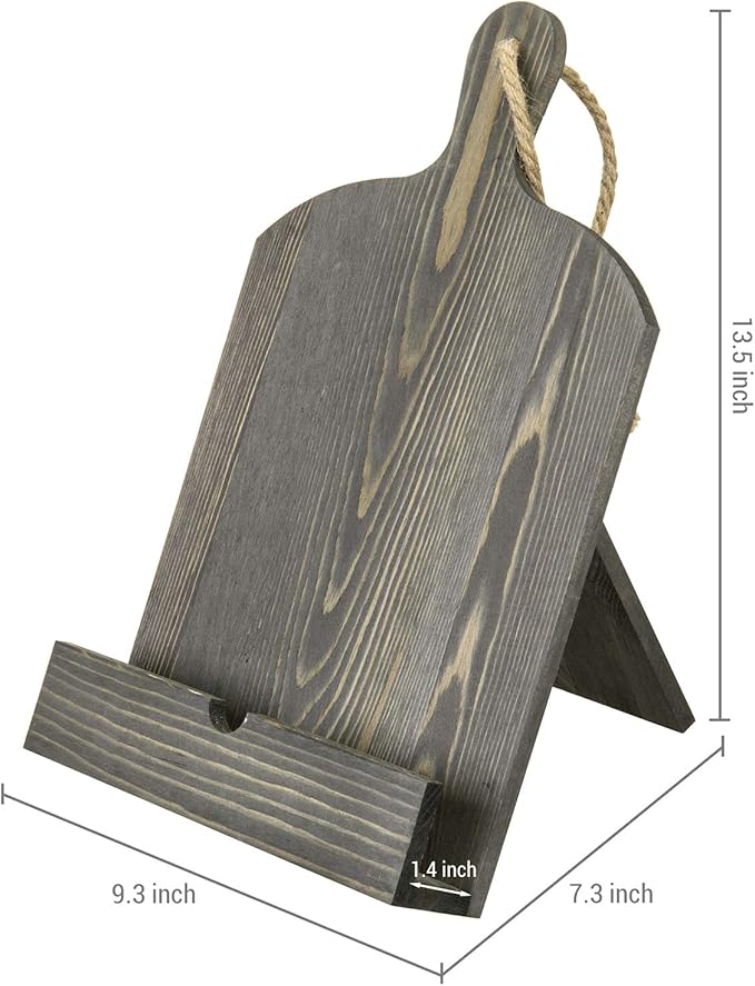 MyGift Recipe Book Holder, Vintage Gray Wood Cutting Board Style Cookbook Holder, Wooden Book Stands for Display