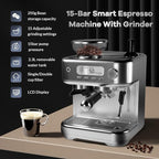 Automatic Espresso Coffee Machine with Grinder, Steam Milk Frother, LCD Display, 78 OZ Removable Water Tank for Cappuccino and Latte