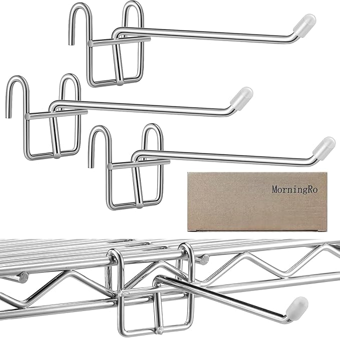 4 Pcs Accessory Hooks for Wire Shelving with Rubber Cover Heavy Duty Metal Hooks for Hanging Kitchen Utensils Wire Shelf Accessories Room Organization (Silver)